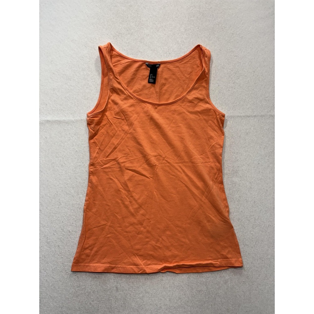 H&M Tank Top Womens L Orange Scoop Neck Jersey Basic Casual Stretch 0239138 1